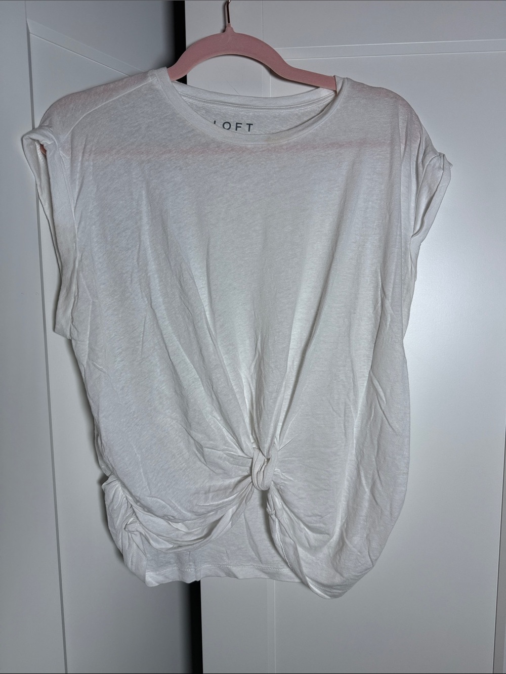 LOFT White Short Sleeve Knot-Front Tee